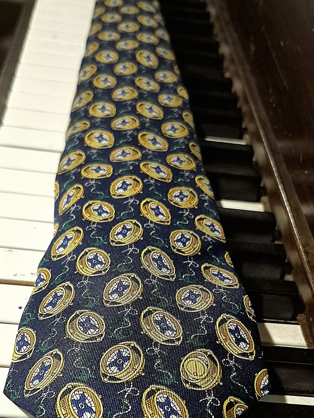 Classic Navy and Gold Patterned Men's Tie